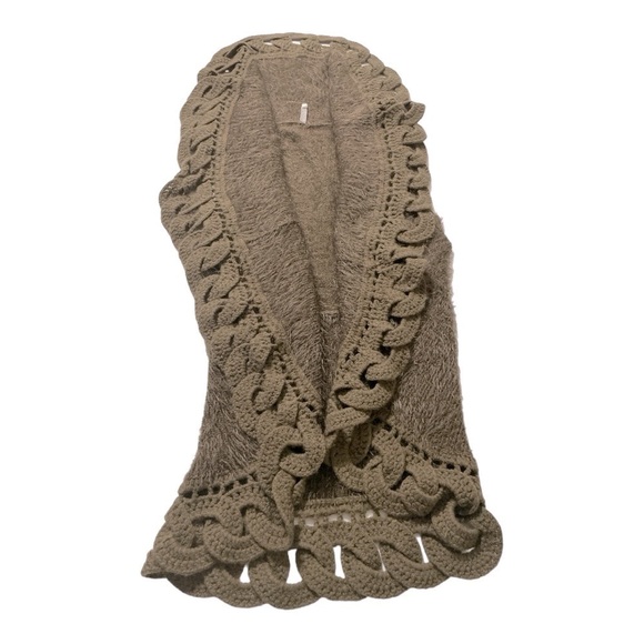 MONOREN Crochet Knit vest/ jacket, Faux Fur Brown SZ L - Picture 8 of 14